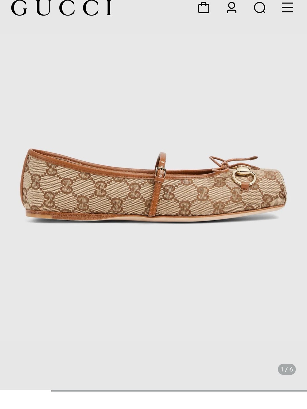 Gucci Beige & Tan GG Canvas Ballet Flat with Gold Horsebit - Picture 2 of 3
